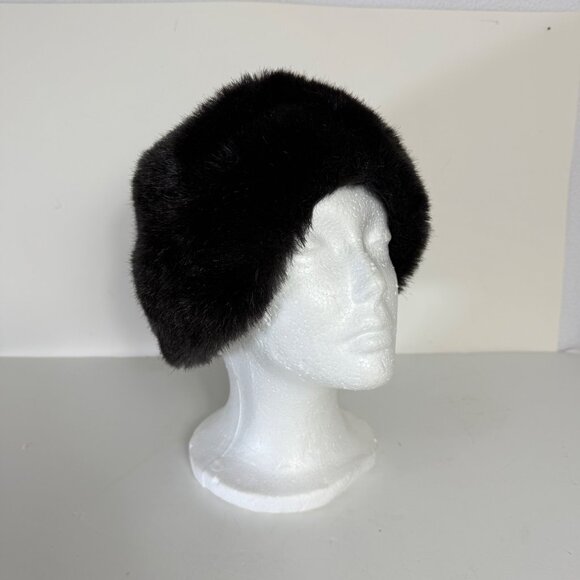 VTG Faux Mink Fur Hat Over Ears Winter Accessory Dark Brown Womens Luxury Fashio - Picture 11 of 12